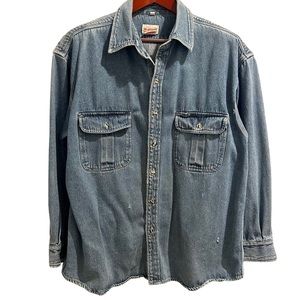 Vintage Distressed Wear Guard Denim Shirt XL